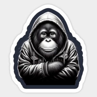an orangutan wearing a hoodie Sticker